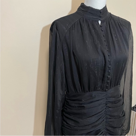House of Harlow 1960 Black with Sparkle Thread Ruched Long Sleeve Dress - Picture 4 of 16